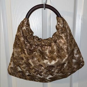 Melie Bianco Gold Floral Hobo Bag